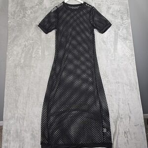 Cybergoth Emo Grunge Punk Fishnet Maxi Dress Large Black Short Sleeve Stretch